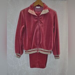 Vintage Golden Girls Loomtogs Velour Tracksuit in Pink and Cream. ILGWU